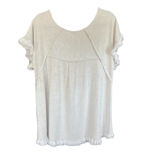 Umgee Scoop Neck Fringe Sleeve Lagenlook Linen Cotton Blend Top Women's Medium - Picture 2 of 5